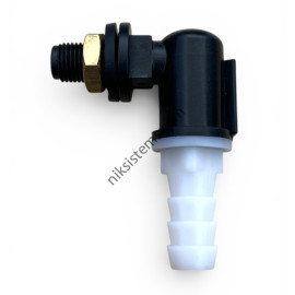 Конектор за Водосъдържател Г-образен къс с Гайка и уплътнение за Маркуч Ø 9 мм.